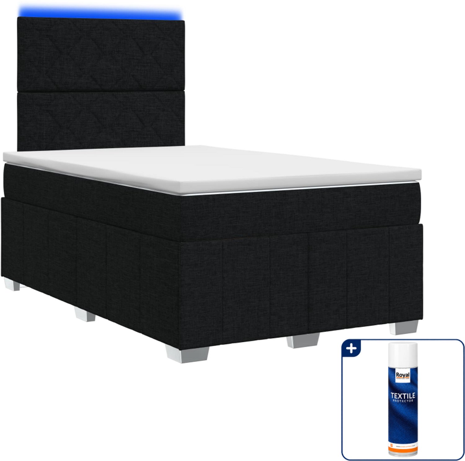 vidaXL led boxspring met matras - 120 x 190 cm - zwart - Inclusief textielbeschermer 500 ml