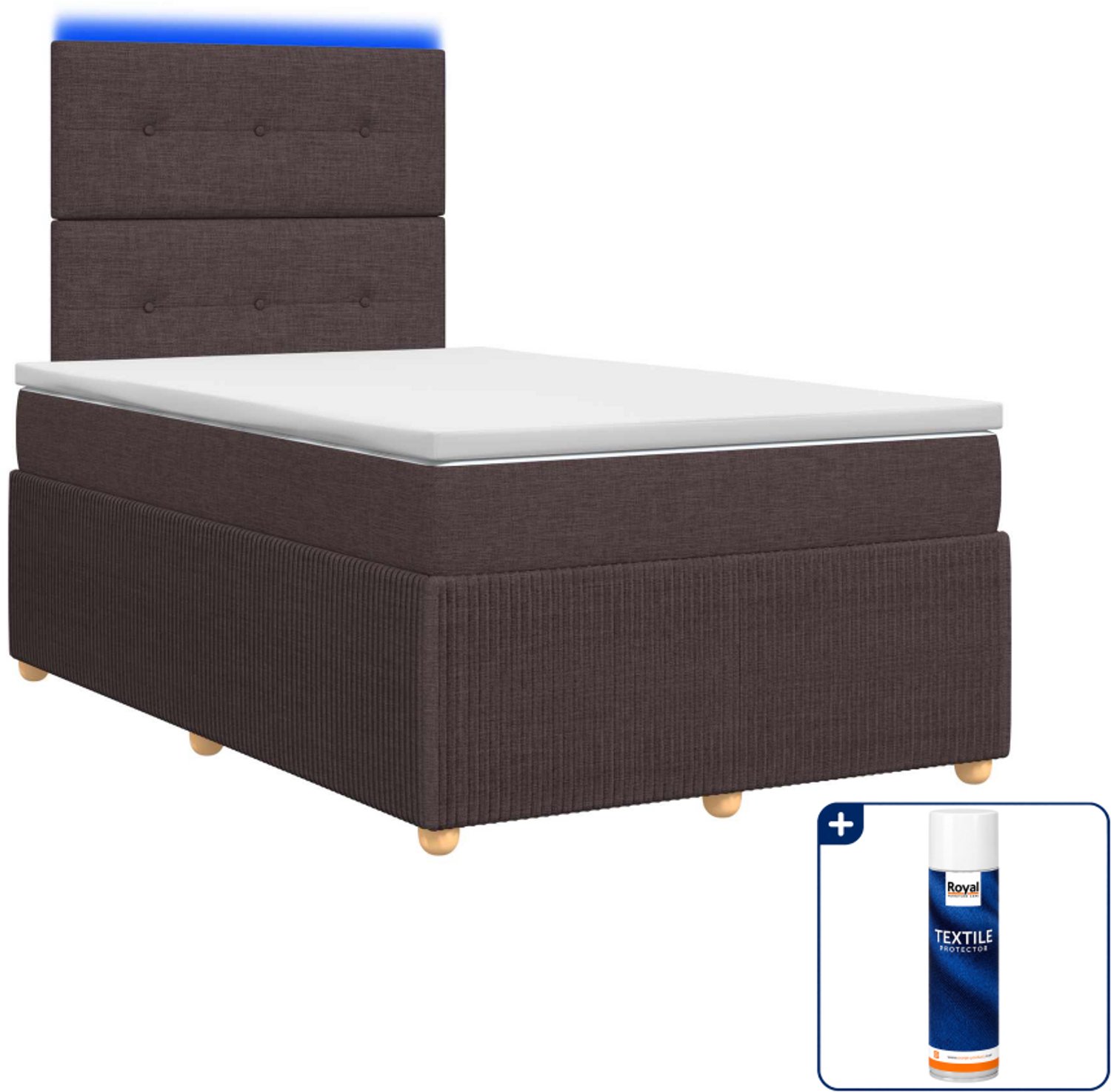 vidaXL LED boxspring met matras - 120 x 200 cm - donkerbruin - Inclusief textielbeschermer 500 ml