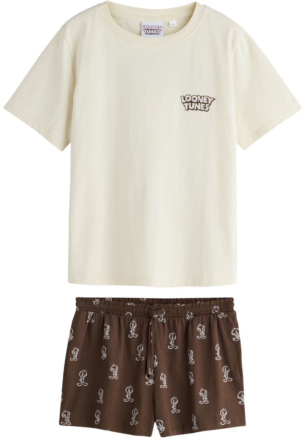 Next Dames - Pyjama met short - Crème Ecru/Brown Looney Tunes