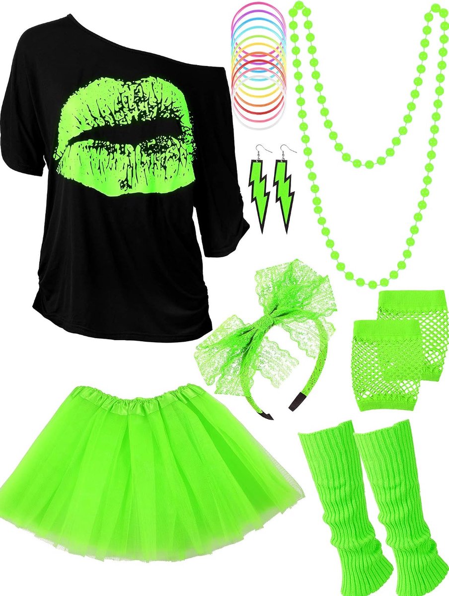 80 Outfit Kostuum Accessoires voor Vrouwen Neon T Shirt Tutu Rok voor Halloween