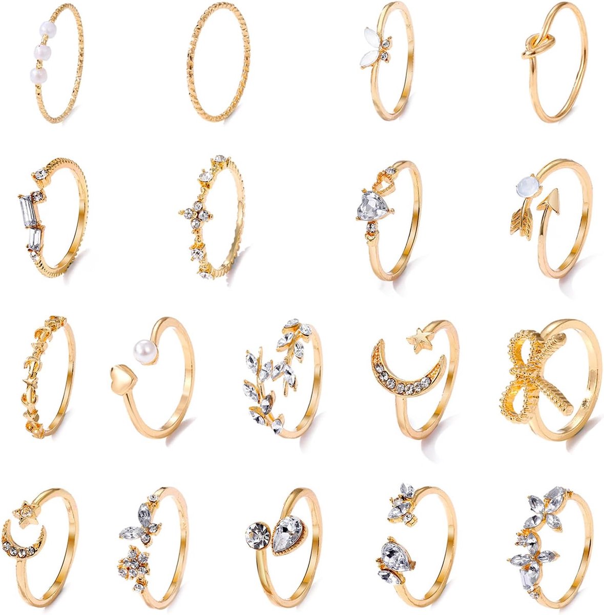 Ringen set voor dames, verstelbare ringen van goud, ideaal voor elke gelegenheid