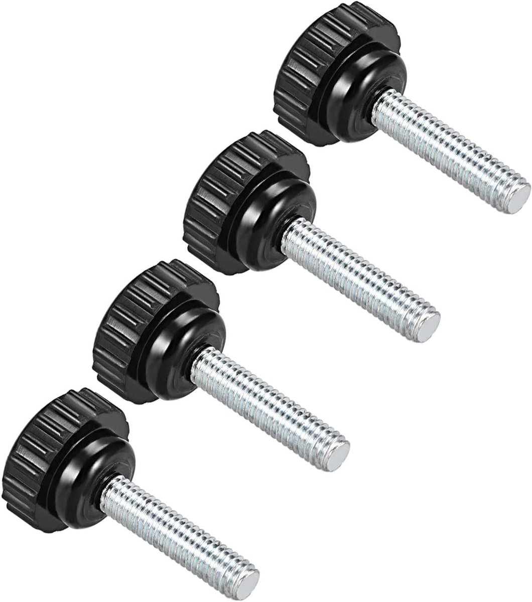 Klemmen knoppen M6 x 25 mm buitendraad 21 mm kop thermoset plastic duimschroef handvat bouten knoppen zwart - (toepassingen: voor draaimachine) 4 stuks
