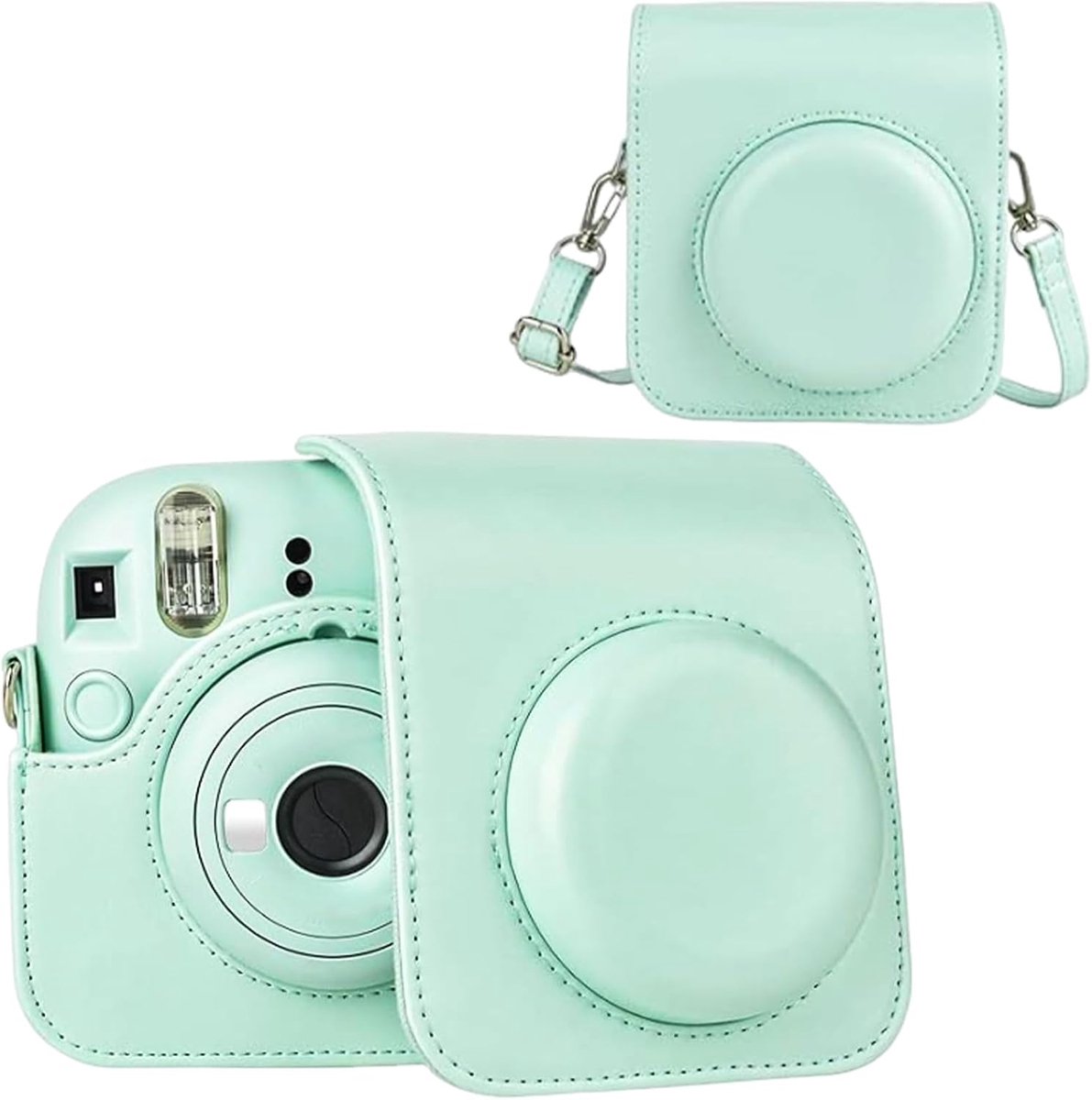 Cameratas compatibel met Fujifilm Instax Mini 12 camera, aangepaste pasvorm PU lederen tas, compacte draagtas, Groen, 4×3×2 inch, camerabeschermer hoes