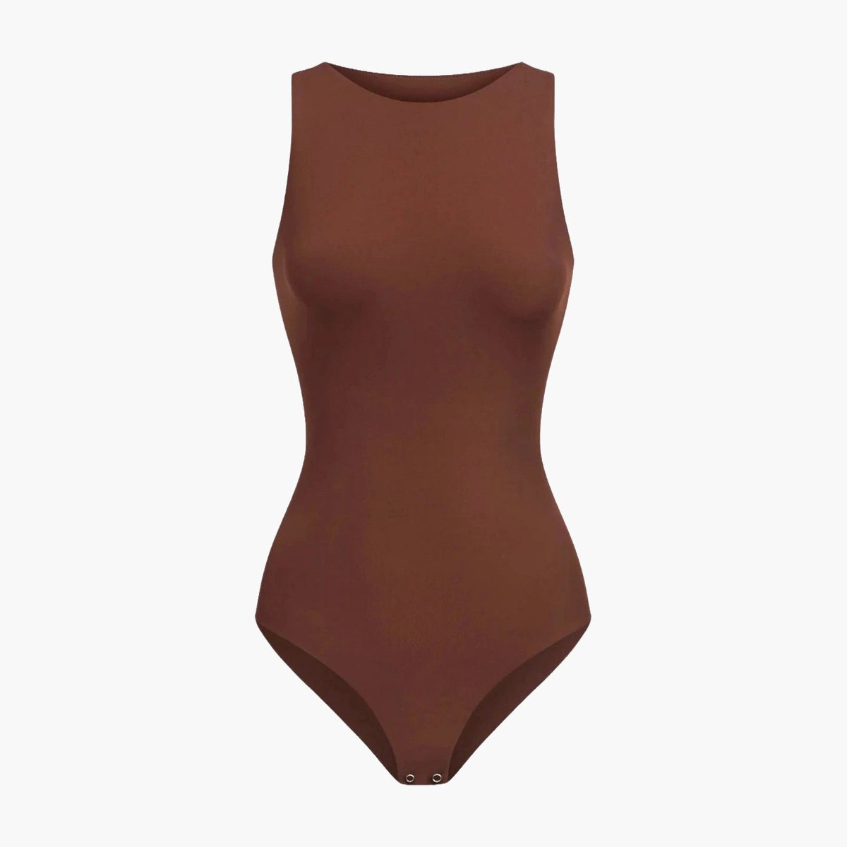 cfab - Bodysuit met ronde hals en strikjes - Bruin - M - Corrigerende Body - Naadlos - corrigerend ondergoed dames