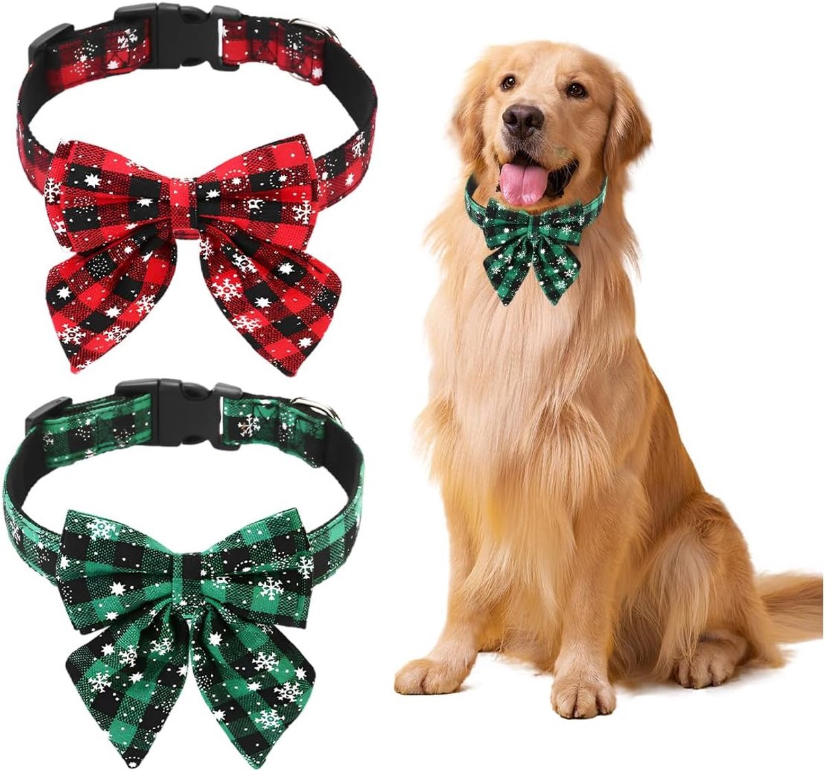 Kersthalsband voor honden, kerstvlinderdas met sneeuwvlok, kersthalsband, kat, Rojas y Verdes kersthalsband voor kleine, middelgrote en grote huisdieren (L)