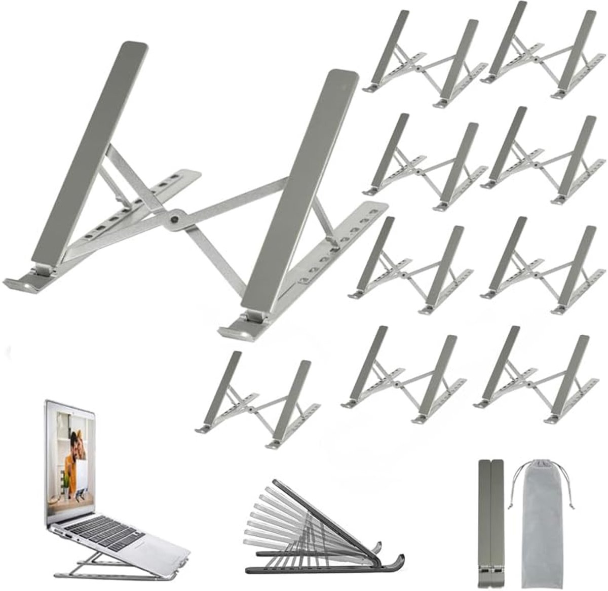 10 x OUGEP laptopstandaard, meerdere hoeken, verstelbaar, houder voor tablet-pc's, ergonomische en geventileerde bescherming, opvouwbaar, voor MacBook, Dell, HP, andere 10-15,6 inch (25,4-39,6 cm