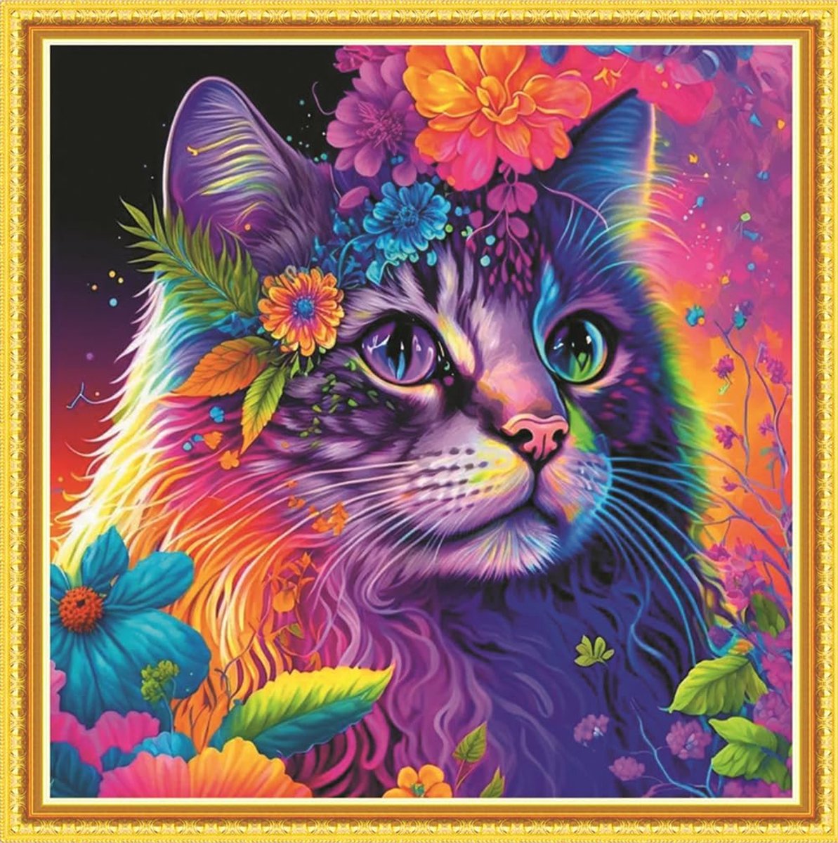 Kits 11 Count Gestempeld, Tabby Kat Bloem Dier Borduurpakket met Accessoires Voorbedrukt (36 cm x 36 cm) (Tabby Cat)