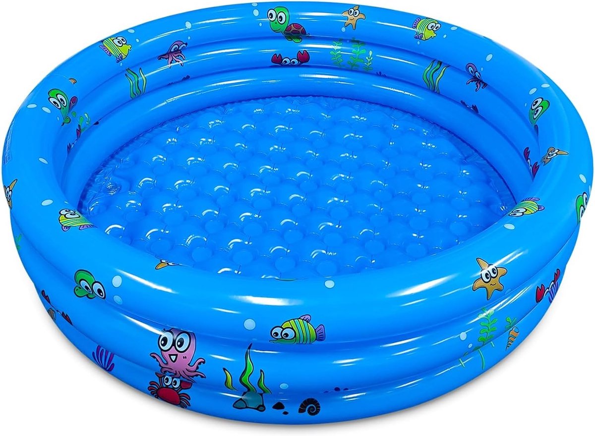 Zwembad voor Kinderen en Peuters, 130 cm Diameter Peuterbad met Oceaan Dierenprint, Zachte Opblaasbare Boden, Buitenzwembad voor Achtertuin Strand, Blauw