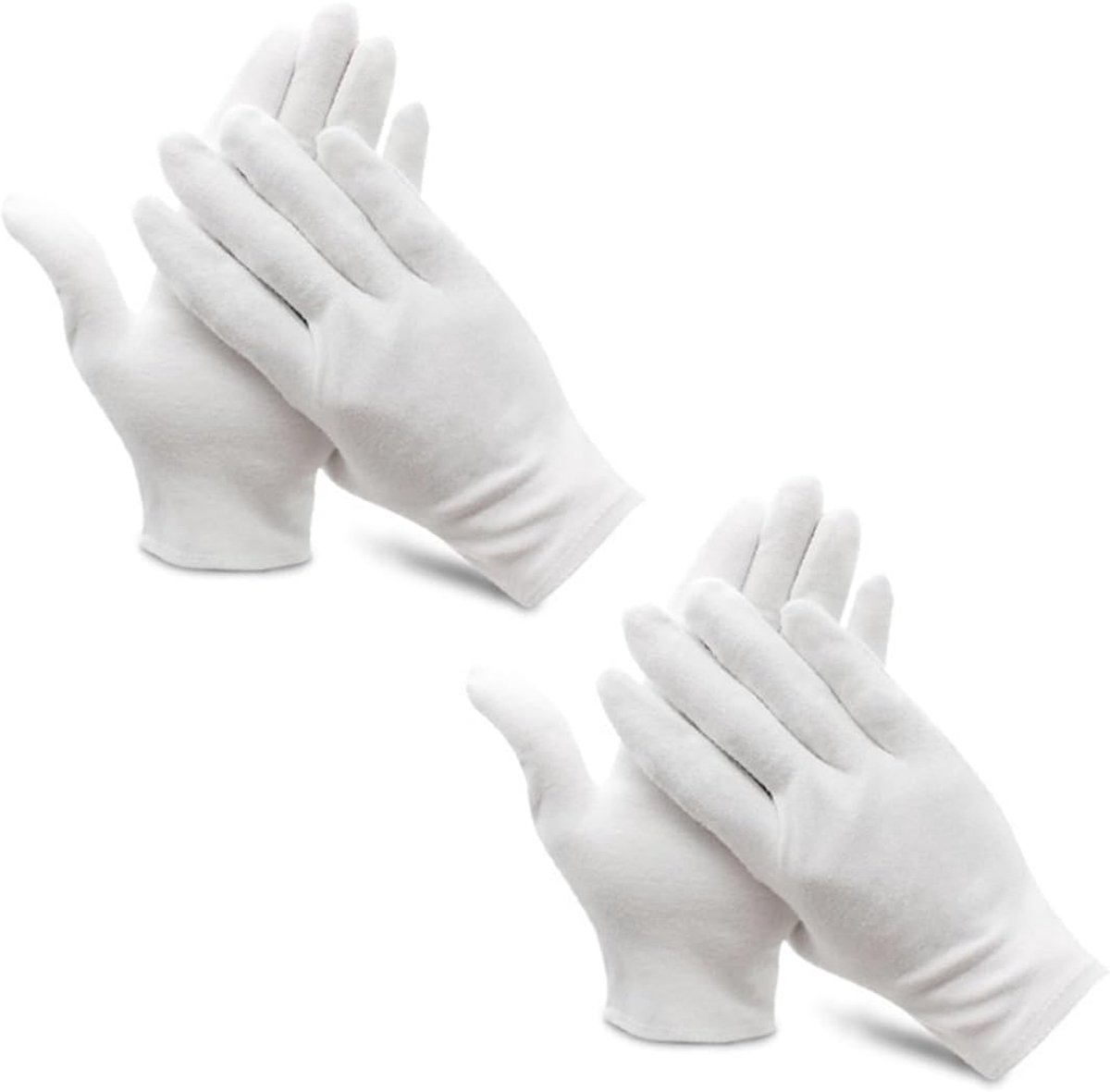 2 paar zachte, hydraterende en elastische katoenen handschoenen voor huidverzorging en werk. Perfect voor droge handen en sieradeninspectie. Eén maat, wit.