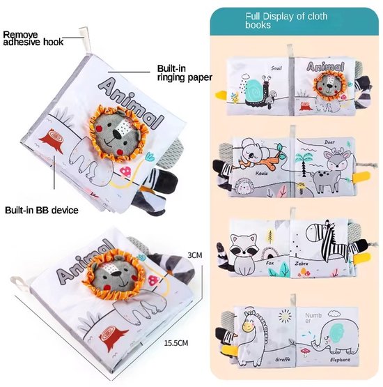 Stoffen boek - 3D-babyboek met voelbare textuur en hoog contrast, een zacht boek met vouwrand, geschikt voor baby's en peuters (Leeuw). — afbeelding 2