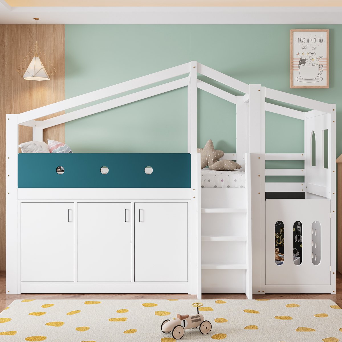 VVBV Hoogslaper 90x200 – Houten Hoogslaper met Opbergruimte en Ladder – Zonder Matras – Modern Design – Massief Hout – Voor Kinderen en Tieners – Wit