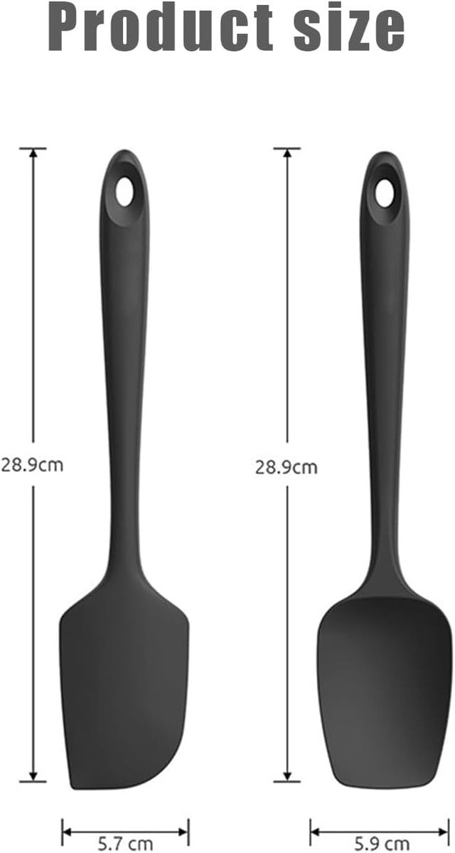 2 stuks siliconen spatel - deegspatel siliconen kookspatel voor cake, koekjes, room, chocolade en desserts, zwart — afbeelding 4