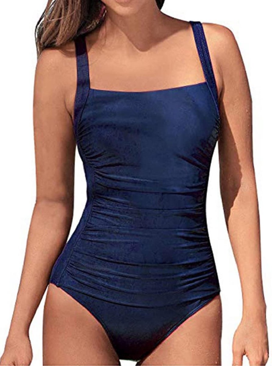 Badpak voor dames, eendelig, push-up, push-up, badmode, plooien, buikweg, slank badpak