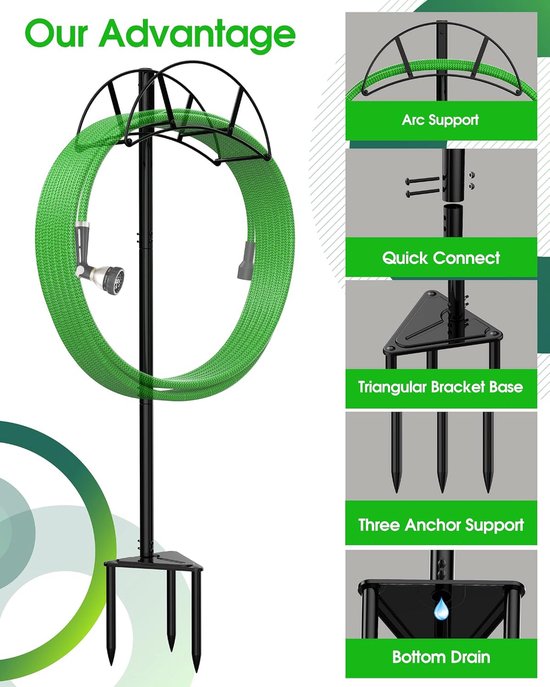 Tuinslangstandaard, slanghanger vrijstaand, waterslanghouderstaak, in de grond Heavy Duty slangorganisator buiten, slangenrek voor buitentuin, stevig om 45 m slang vast te houden (metaal, — afbeelding 4