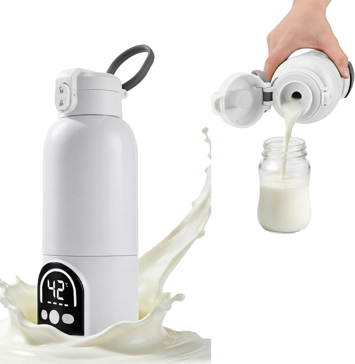 Flessenwarmer, draadloos, 500 ml, draagbare flessenwarmer voor moedermelk en water, 140 W, snel opwarmen + instelbare temperatuur 35 °C - 70 °C, USB-oplaadboiler voor reizen (wit)