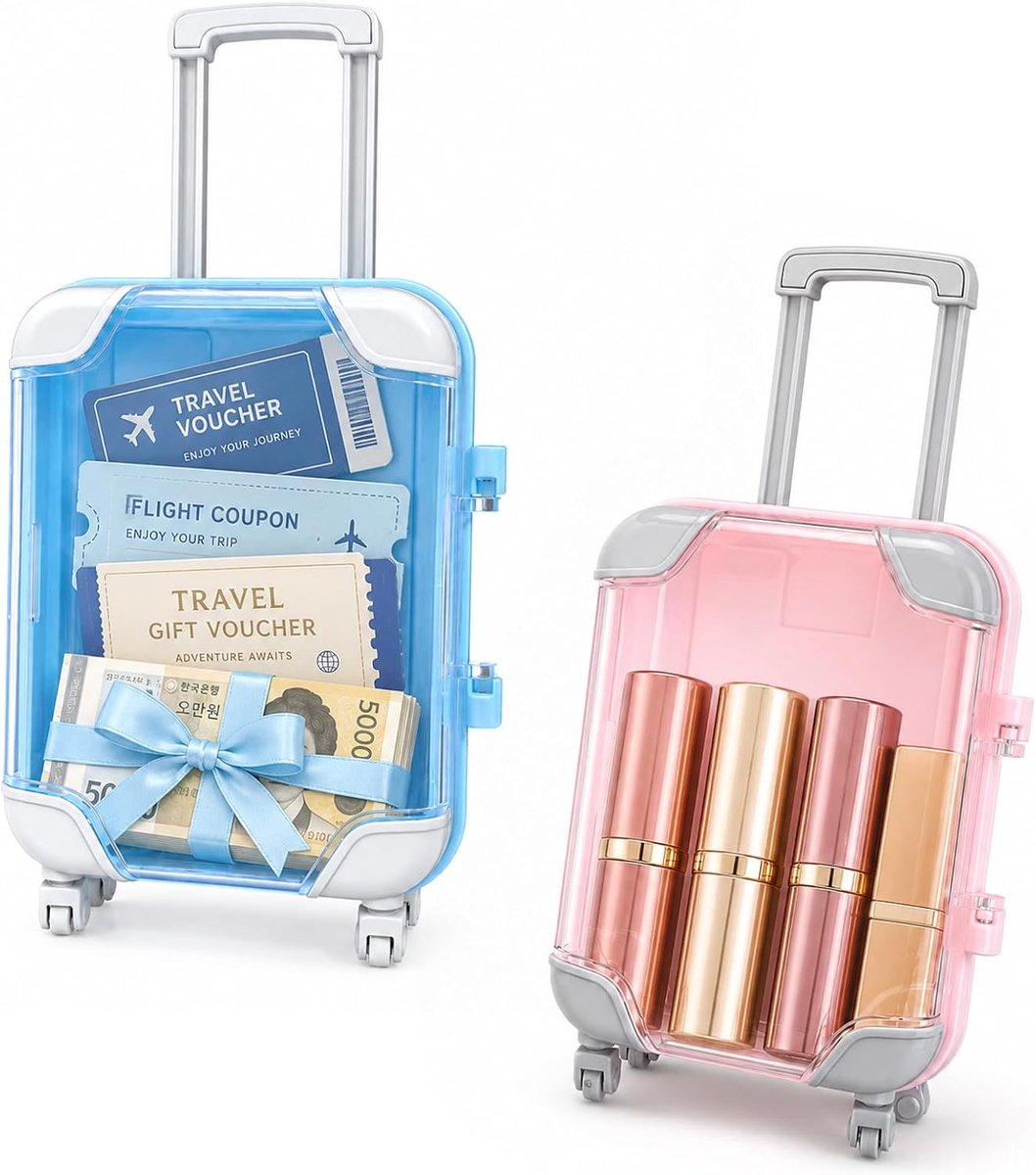 2 stuks reiscadeau reiskoffer miniatuur 9,5 x 7 x 3,5 cm blauw roze
