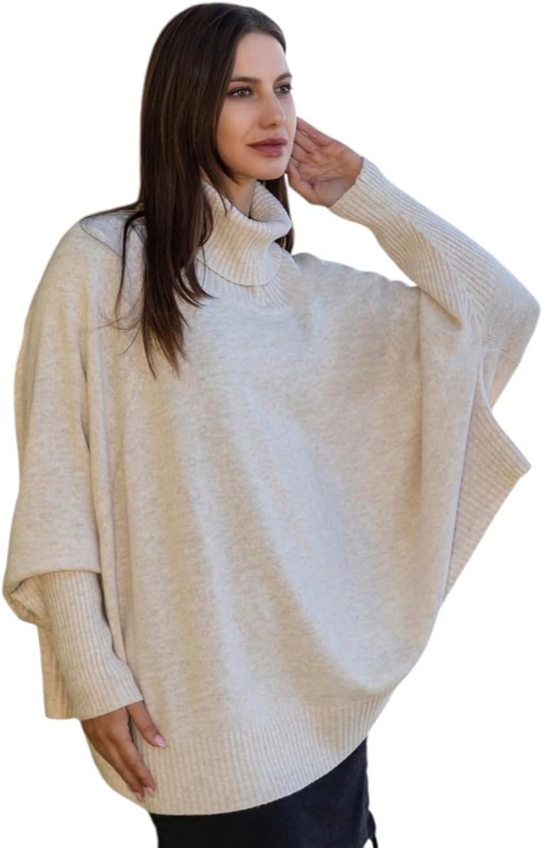 Poncho kasjmier kimono ring voor dames, gemaakt in Italië, dubbel garen, lange mouwen, merinowol, kasjmier, cape, eenheidsmaat, cadeau voor de winter, schouderkleding, Licht Beige, Eén maat