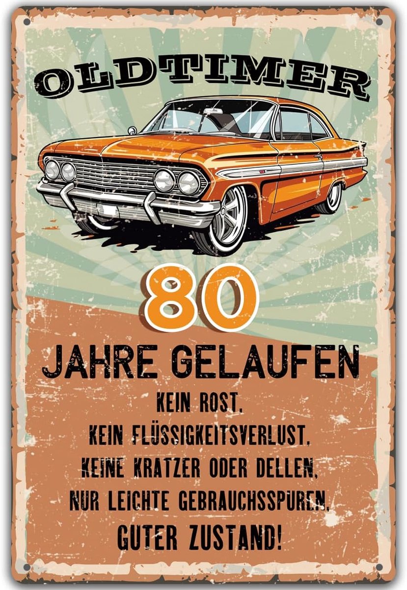 Bord voor verjaardag, vintage metalen bord voor de 80e verjaardag man, grappig bord voor de 80ste verjaardag, decoratie als grappige verjaardagskaart, vintage metalen bord 20 x 30 cm