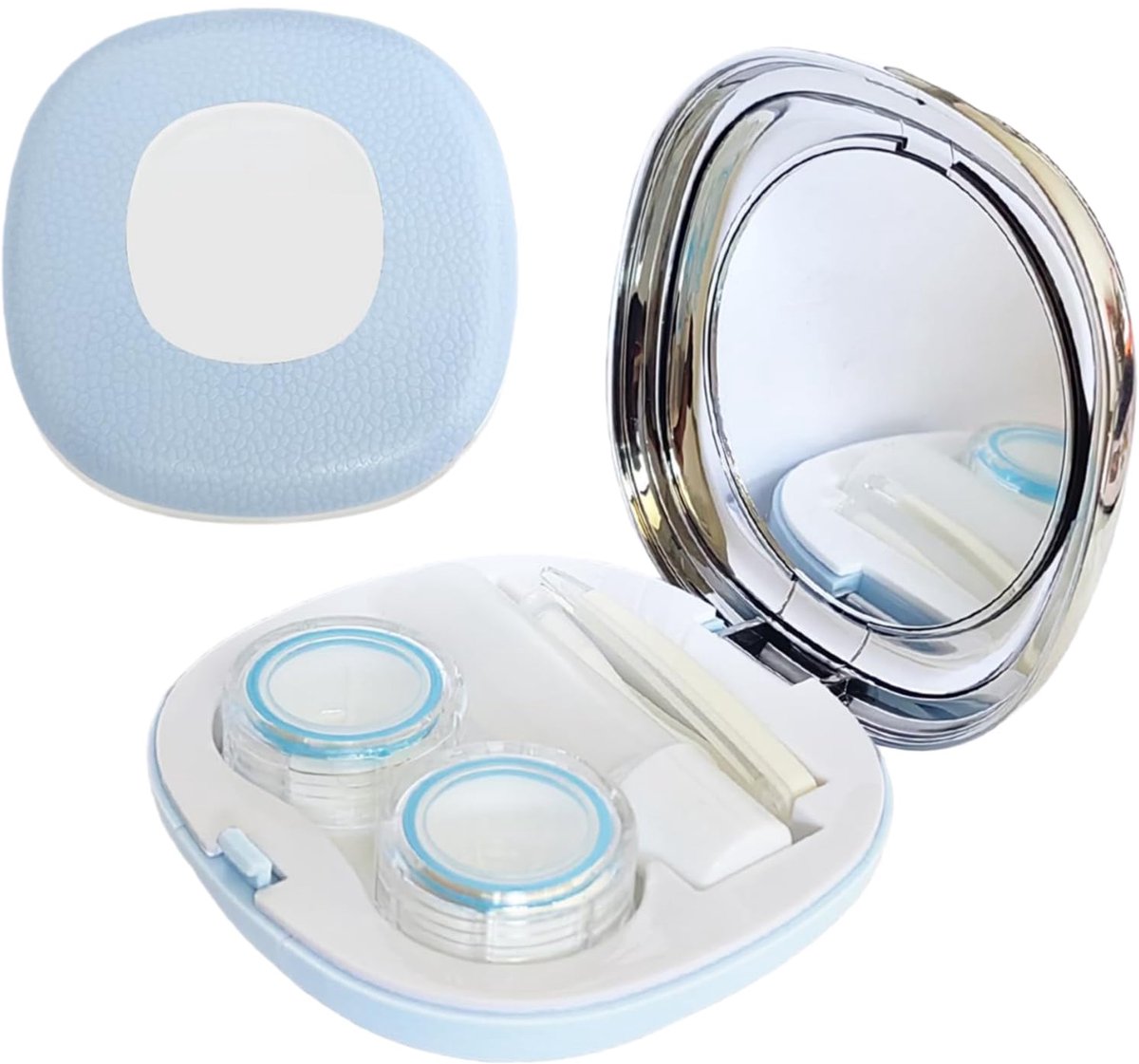 Contactlenzenetui compact - Blauw - met spiegel, pincet en fles - ideaal voor dagelijks gebruik - ShopVlot