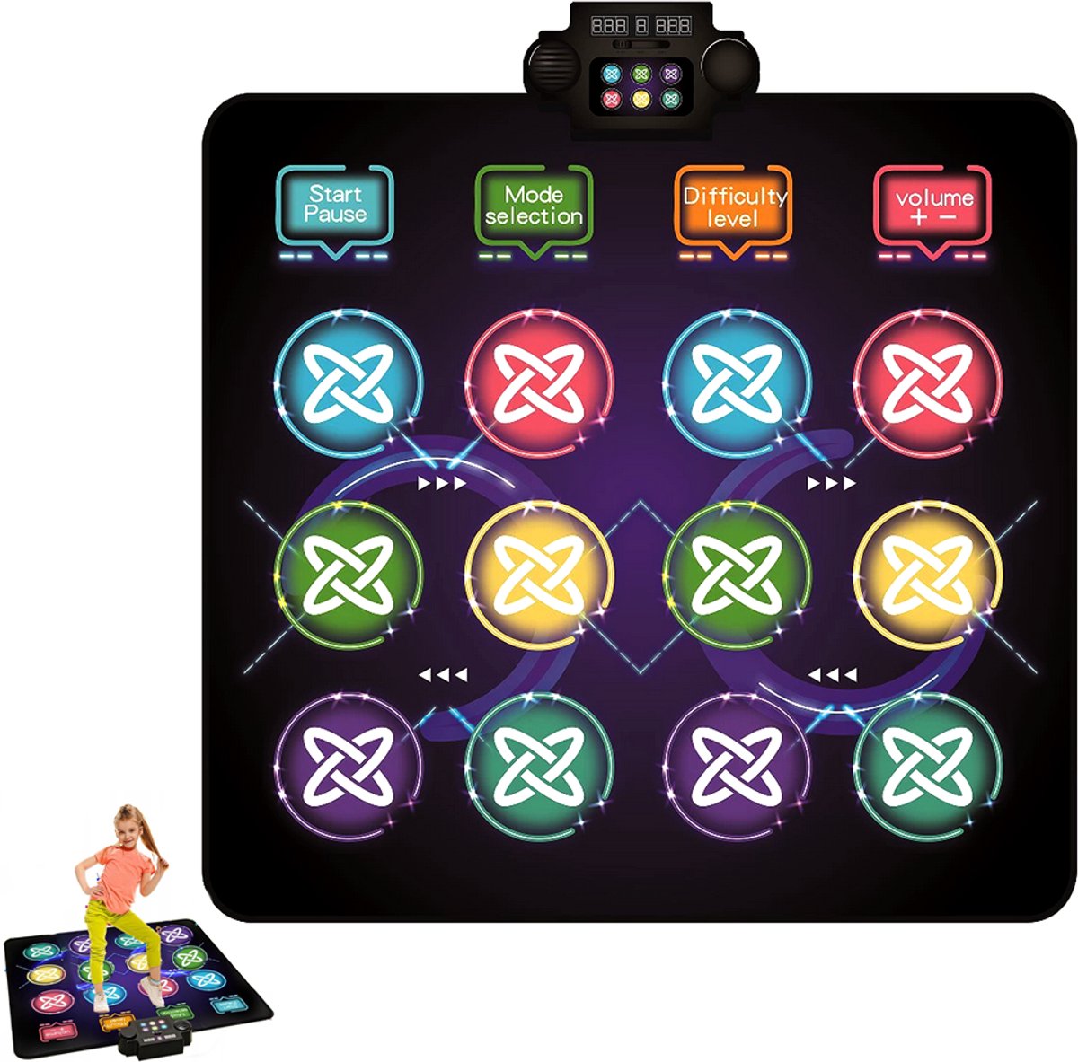 Dubbele interactieve dansmat - Muzikale dansmat voor kinderen - Spelmat - Ontwikkelt lichaamscoördinatie - 8 spelmodi - Geschikt voor kinderen van 3-12 jaar - LED-verlichting - PE-materiaal - Batterijen niet inbegrepen - Cadeau voor meisjes