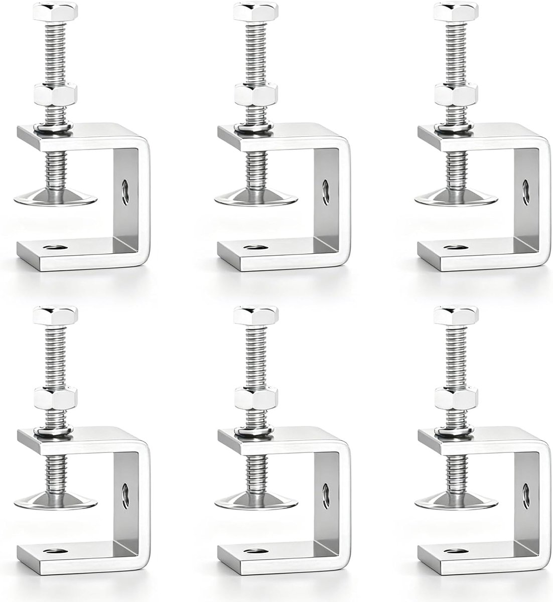 6 stuks C-klemmenset, roestvrij staal 304, robuust, verstelbaar spanbereik 33-58 mm, roestvrij staal, C-klemmen, hout - ShopVlot