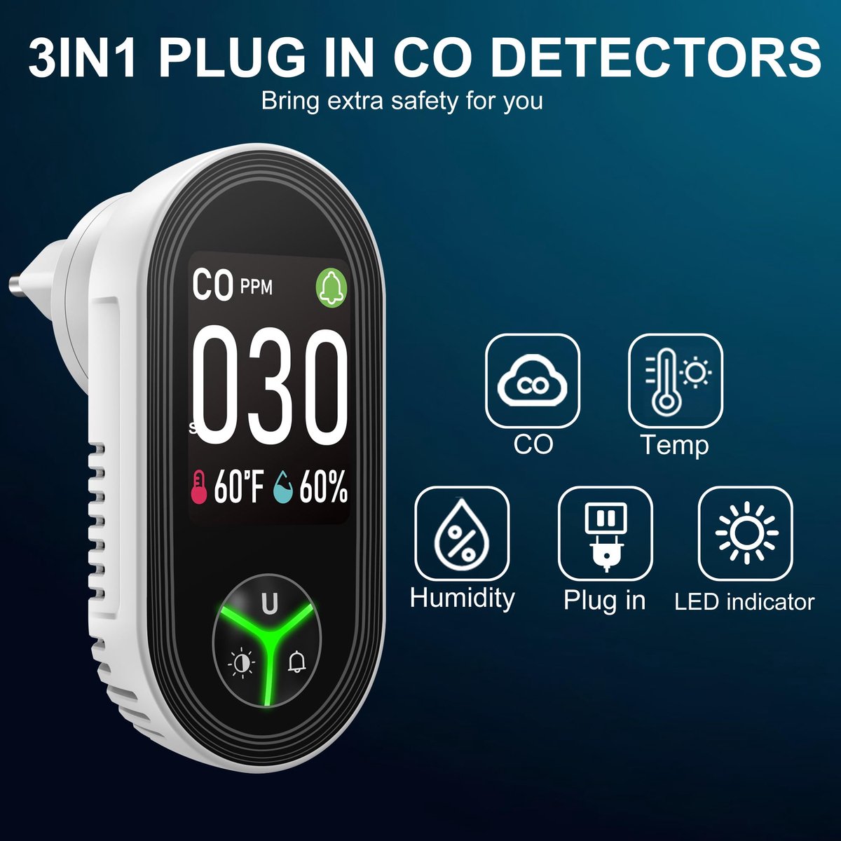 Gedsffati Koolmonoxidemelder met Stekker voor Thuis, Koolmonoxidealarm Koolmonoxide Detector CO-Melder voor Huis, met - ShopVlot