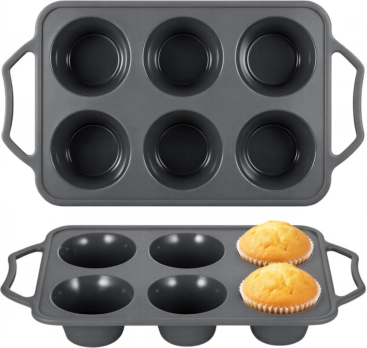 2 stuks siliconen bakvormen voor muffins, met metalen frame voor 6 muffins, BPA-vrij, muffinvorm, anti-aanbaklaag - ShopVlot