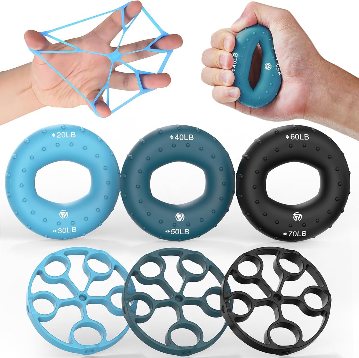 SnelShoppen - FUNFLEX Grip Trainer Set - 6-delige Hand- en Vinger Trainer, Expander, Polsband - Complete Grip, Hand en Onderarm Training, Duurzaam, Vo