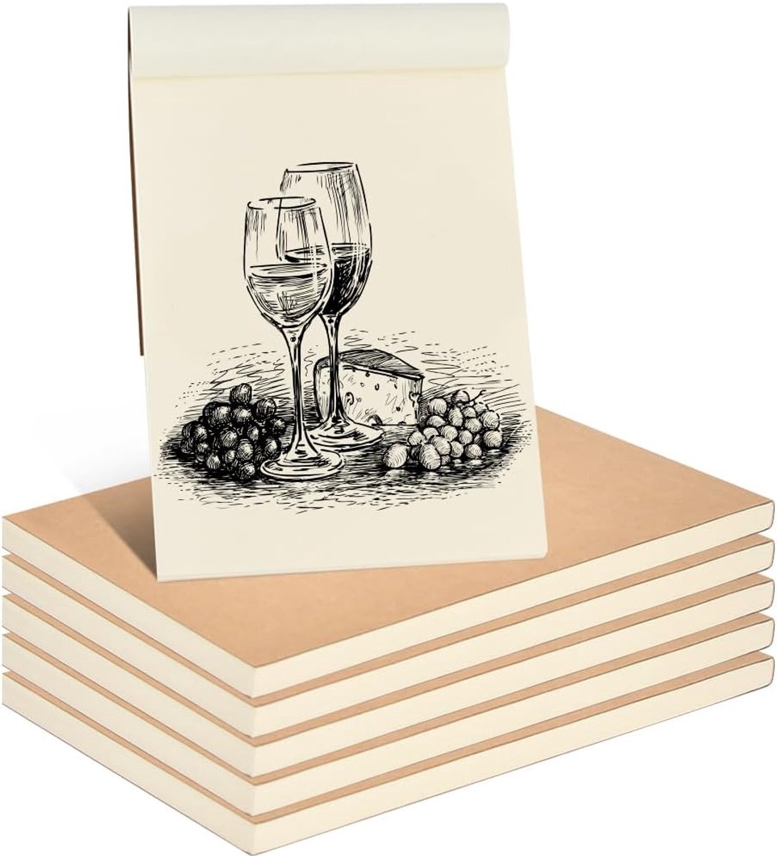 6 Pack Mini Notepad A6 Kraft Cover Blanco Pagina Schetsboek Schetsboek Schetsblok voor reizigers, studenten, kantoor, schilderen, Schrijven Schetsboek Memo, 60 vellen
