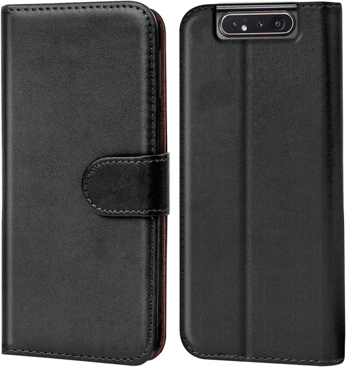 Flip Cover voor Samsung Galaxy A80, Stand en magneetfunctie als portefeuille compatibel met Galaxy A80 Case met kaartenvak PU Leer, Zwart