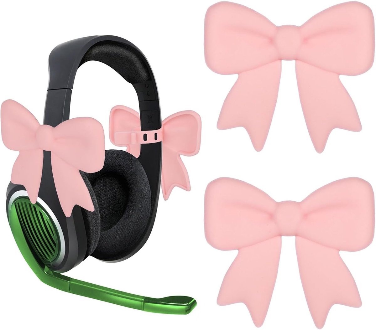2 Roze Strihoofdtelefoonaccessoires, Verstelbaar 3D Schattige Strik Decoratie voor Hoofdtelefoons Zachte Koptelefoonclip Bevestiging Koket Cadeau voor Vrouwen Meisjes Gamers Streamers