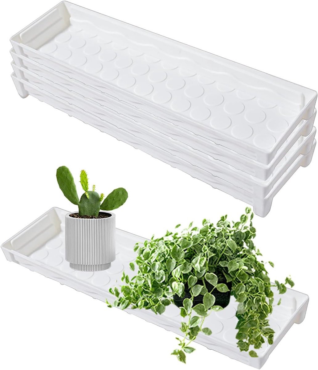 5 stuks bloempotonderzetters, rechthoekig, kunststof plantenschoteltjes met afvoergat, rechthoekige bloempotonderzetters voor binnen en buiten, tuin, balkon, 41 x 11,5 x 4 cm
