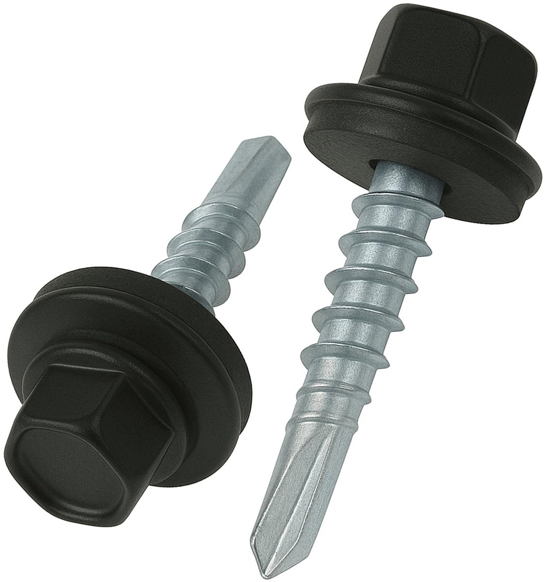 4.8 mm x 25 mm Dakschroeven, Zeskantkop, Zelfborend, Meerkleurig (RAL 9005 Gitzwart) Schroeven Met EPDM Afdichtring, Roestbestendige Verzinkte Geharde schroef (50 Stuk)