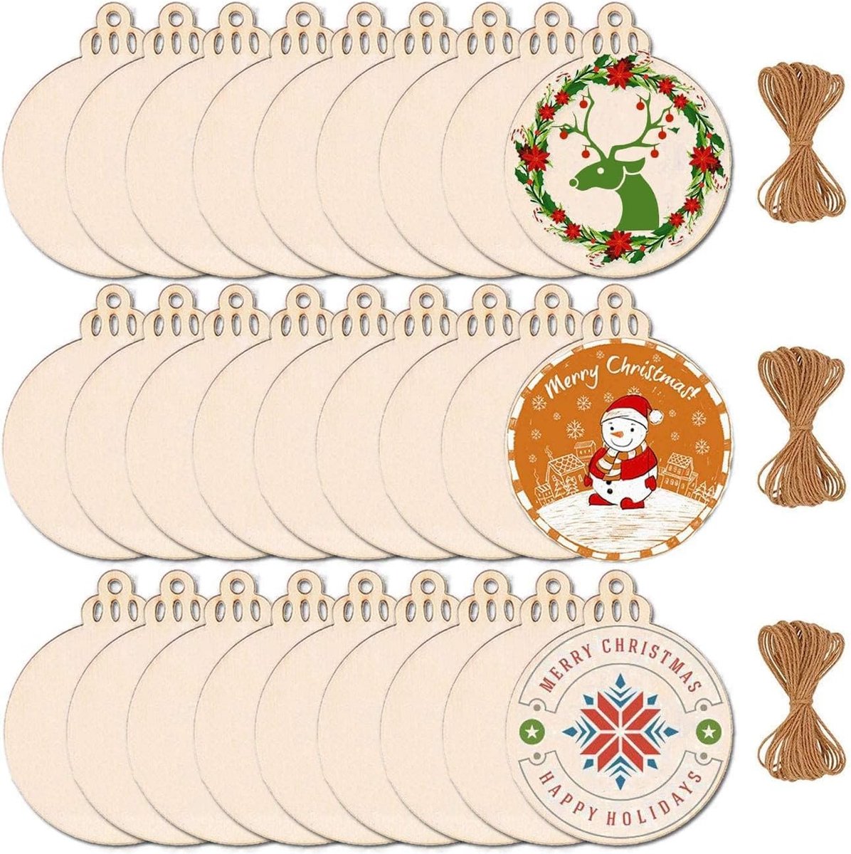 Kerstornamenten, ronde houten schijven, houten hangers voor doe-het-zelf handwerk, schilderen, beschrijven Kerstmis (30)