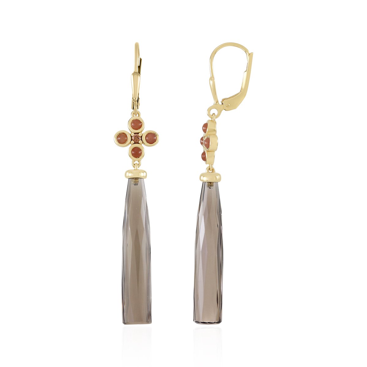 Cavill - Zilveren vergulde oorbellen 925 sterling - 17,1 ct rookkwarts & chocolade maansteen - Champagne zirkonia - Elegant & modieus