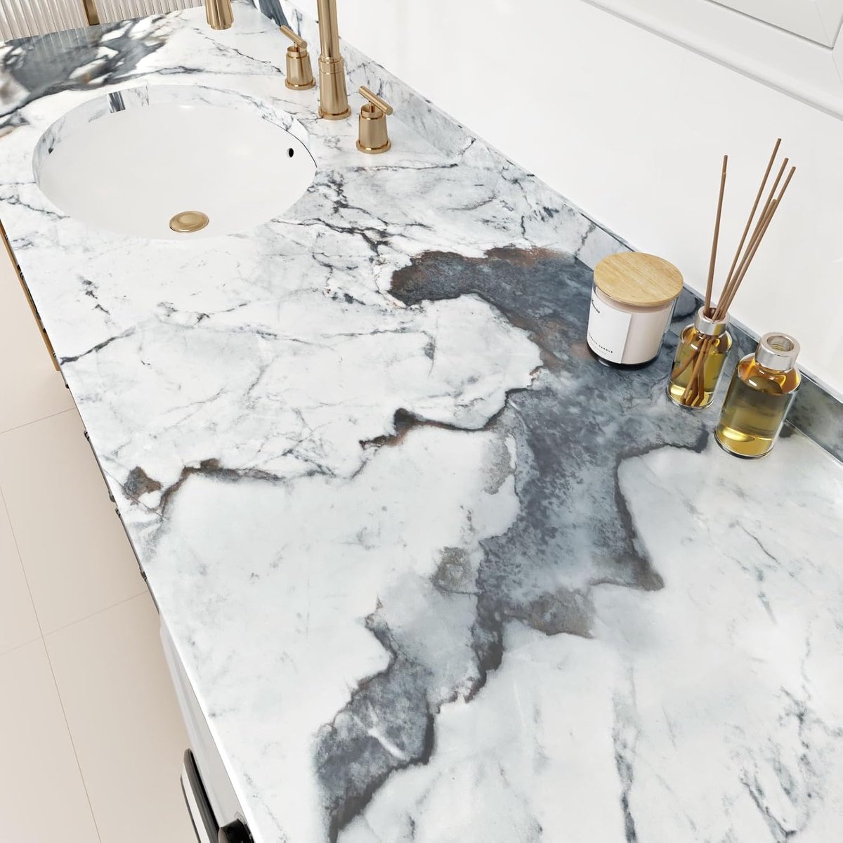 Kitchen Wallpaper Adhesive Film Worktop Kitchen Adhesive Film White Bathroom Self-Adhesive Wallpaper White Marble Foil - ShopVlot