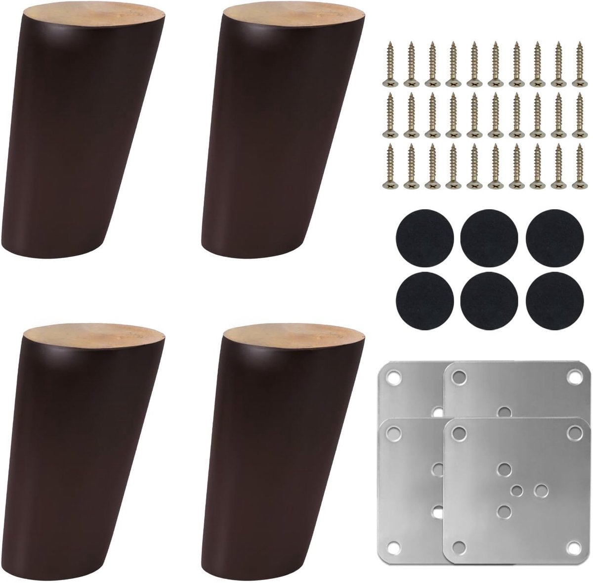 4 stuks 10 cm cilindrische tafelpoten schuin walnoot - ShopVlot