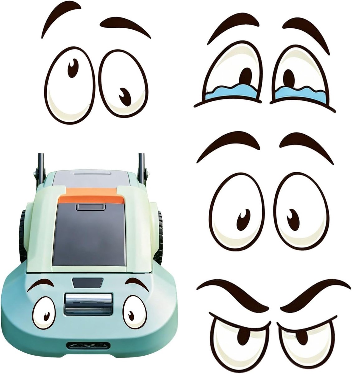 Oogstickers robotmaaier - 4 stuks - waterdicht - cartoonogen - geef je grasmaaier een persoonlijkheid - ShopVlot