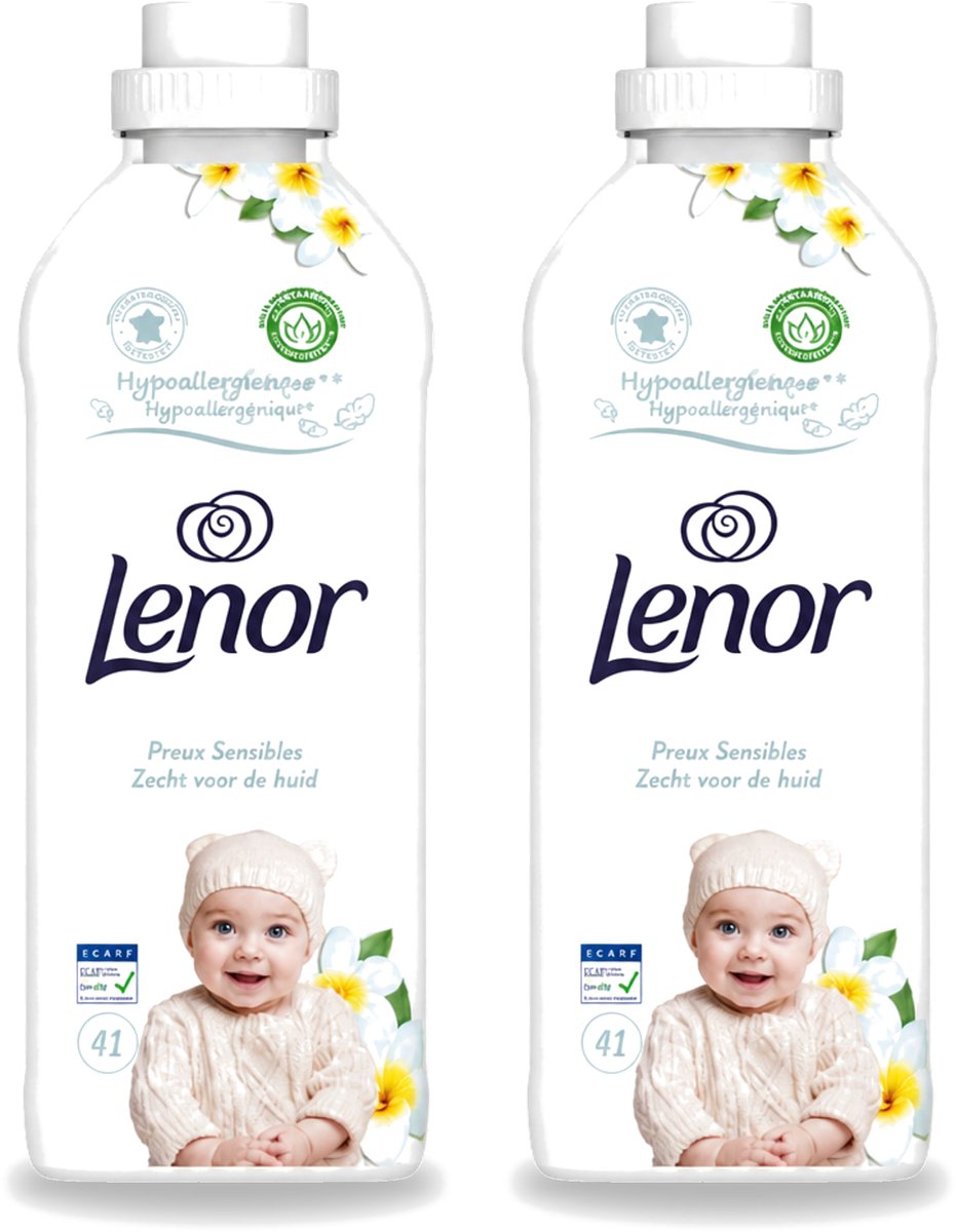 2 x Lenor - Wasverzachter - Gevoelig - Milde Geur - 41 Wasbeurten - Voordeelverpakking - 2 stuks