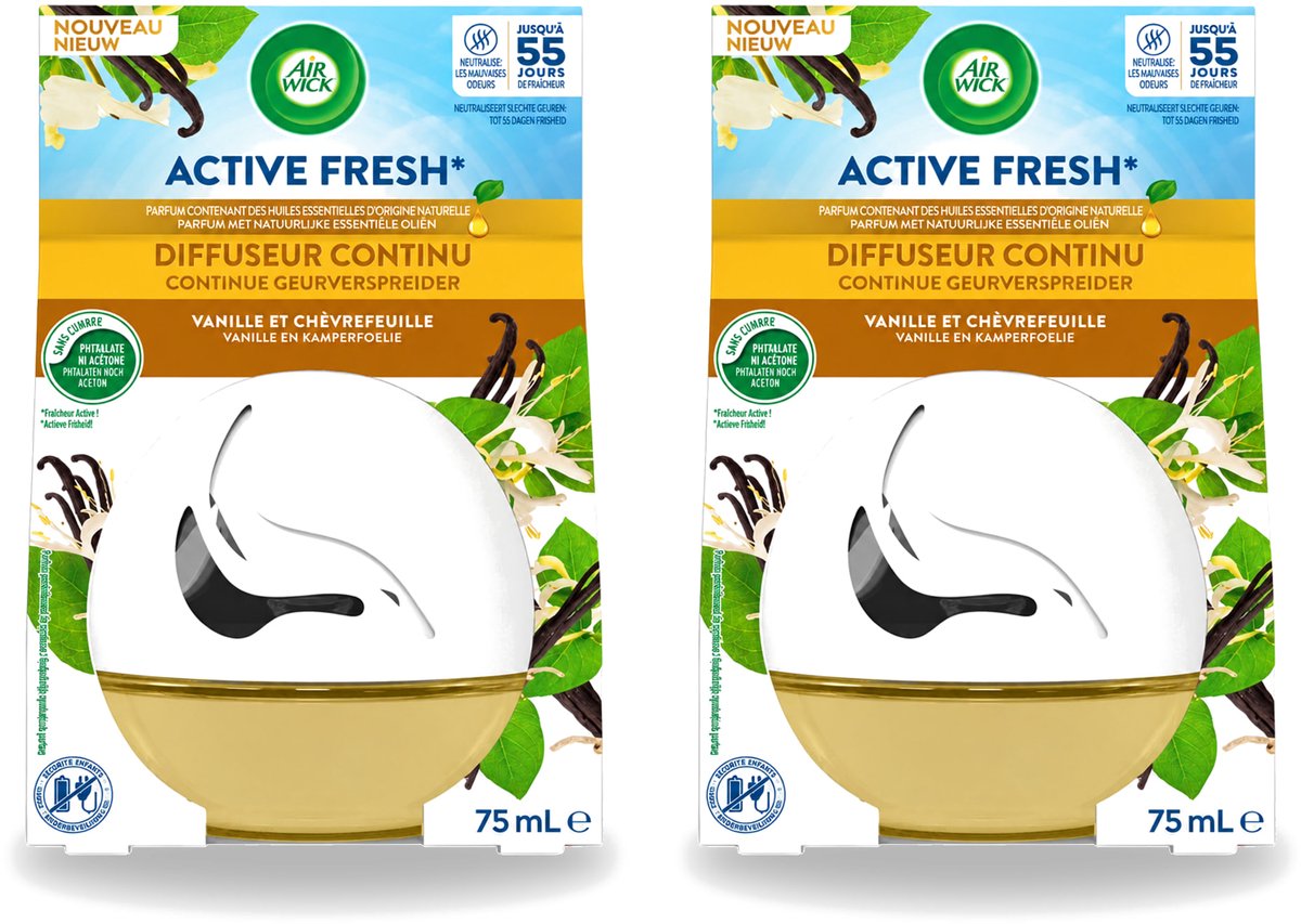 2 x Air Wick Decosphere - Luchtverfrisser - Vanille & Kamperfoelie - 75ml - Voordeelverpakking - 2 stuks