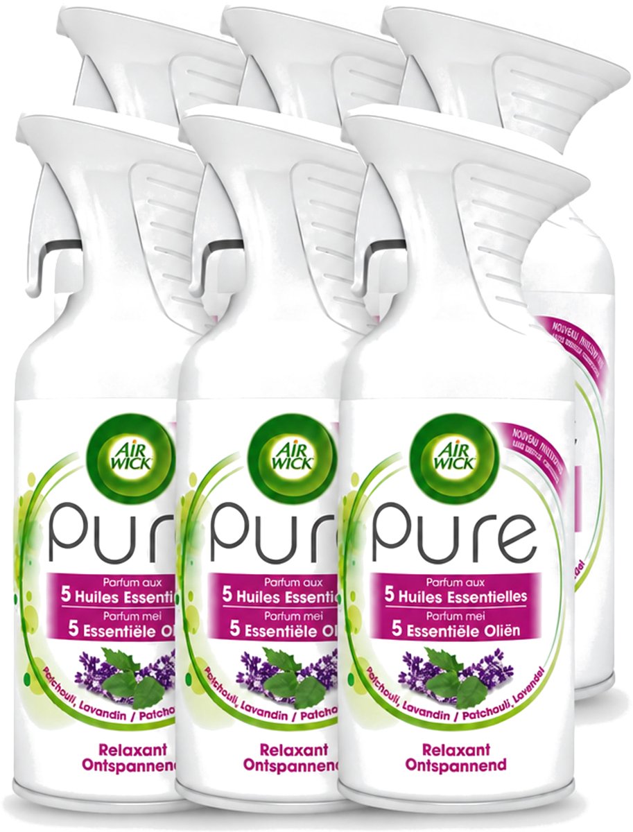 6 x Air Wick Pure - Luchtverfrisser Spray - Essentiële Oliën - Lavendel - 250ml - Voordeelverpakking - 6 stuks
