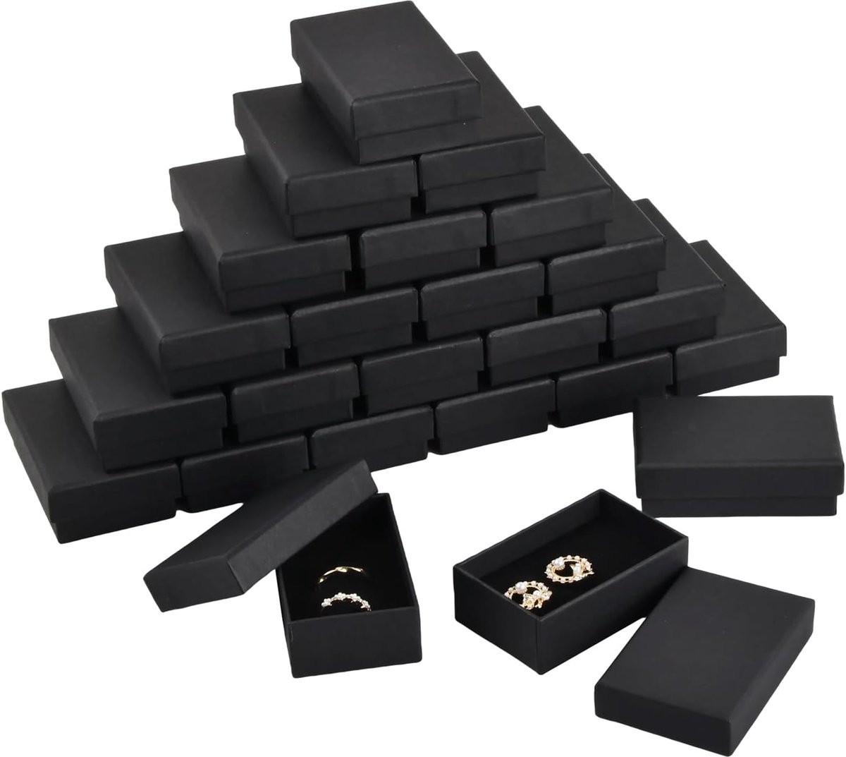 SnelShoppen - 24 Stuks Zwarte Kartonnen Sieraden Dozen, Luxe Cadeauverpakkingen met Deksel, Organiser voor Halskettingen, Armbanden, Ringen met Foam I