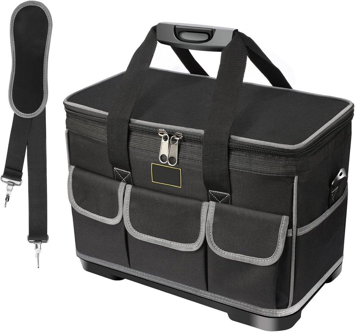 SnelShoppen - Waterdichte en opvouwbare gereedschapszak voor Elektricien, 40x23x28 cm, Grote Zwarte Tool Bag met Schouderband, Ideaal voor Huishouding