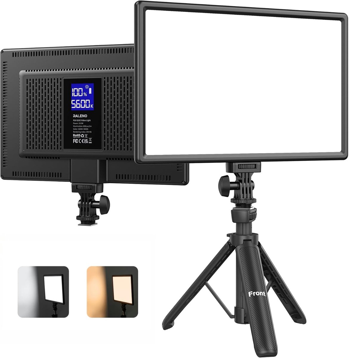 SnelShoppen - LED Video Light 19.5W 650 lux/mm Camera Paneel Verlichting met 2*4000mAh Batterijen, CRI>95 3200-5600K voor TikTok YouTube Fotografie St