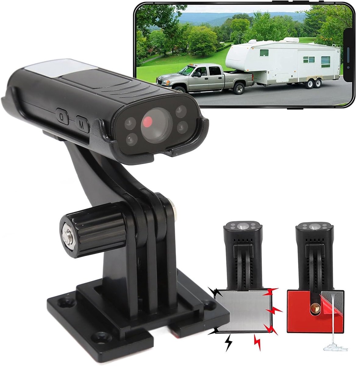 SnelShoppen - Reverse Hitch Guide Camera Draadloos met Magnetische en Zelfklevende Basis, Waterdichte RV Achteruitrijcamera met Nachtzicht en APP Bedi