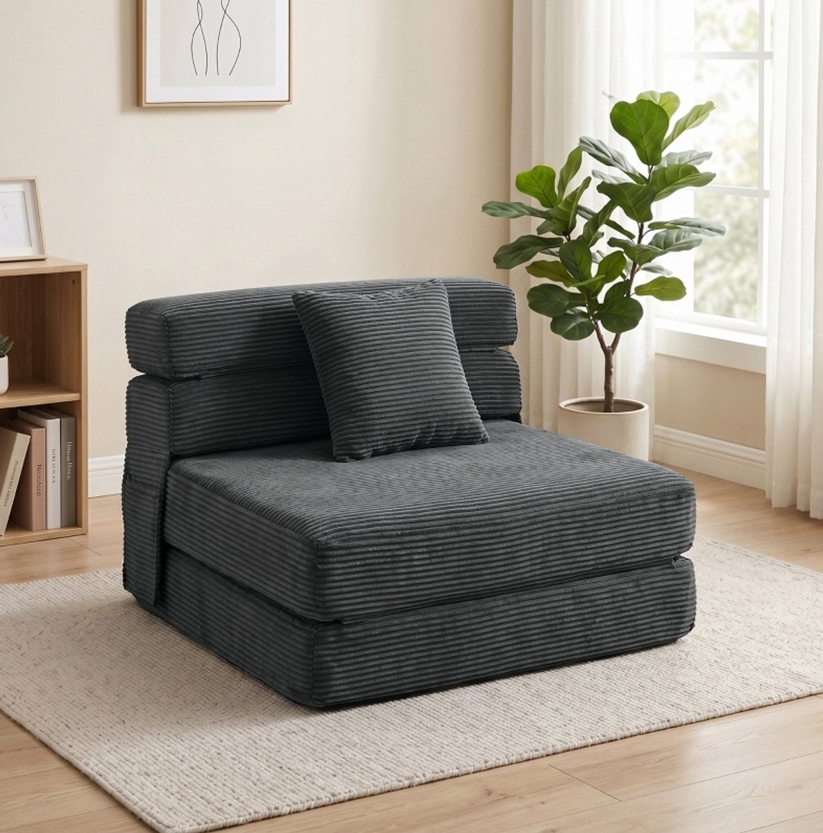 REDOM Bodemstoel - Opvouwbaar 2-in-1 ontwerp - Verstelbare rugleuning - Zijvakken - Polyester - Donkergrijs - 100 x 76 x 62 cm