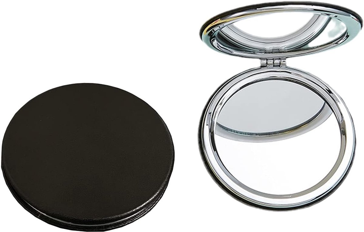 SnelShoppen - Professionele dubbelzijdige make-up spiegel - Rond opvouwbare handspiegel 8cm - Vergrotende spiegel & normale spiegel - PU leren compact