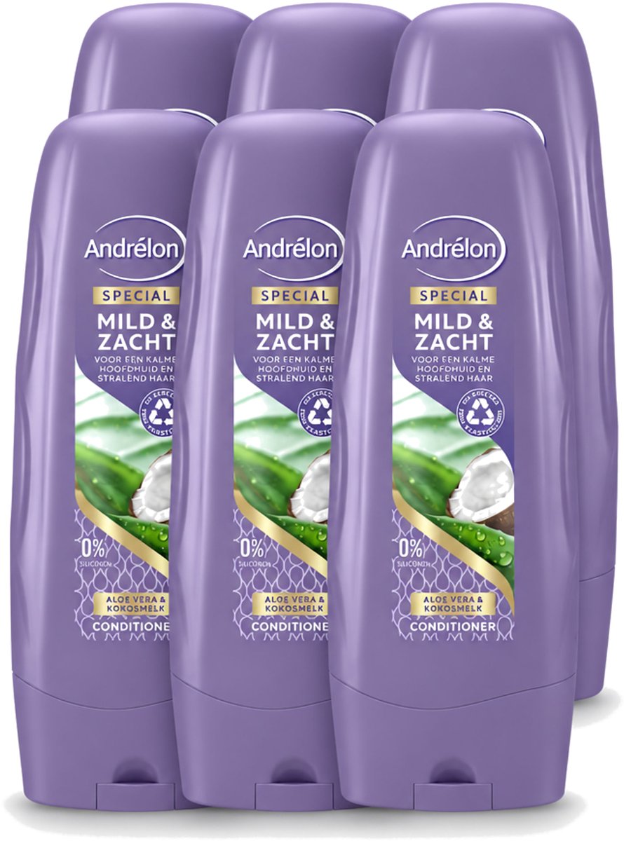 6 x Andrélon - Mild & Zacht - Conditioner - Voor Gevoelige Hoofdhuid - 300 ml - Voordeelverpakking - 6 stuks