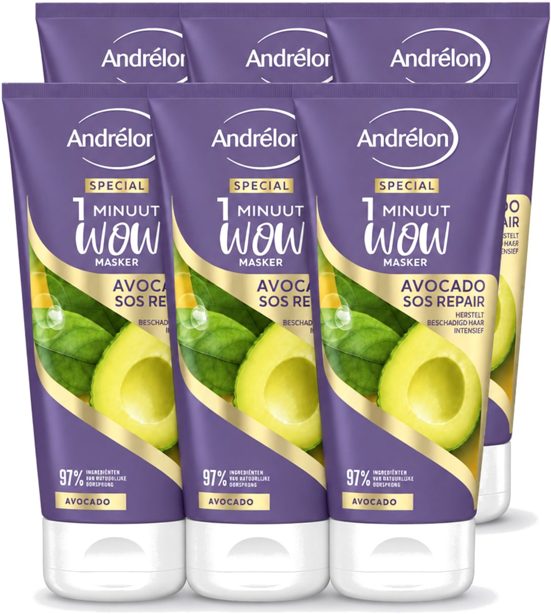 6 x Andrélon - 1 Minuut Wow Haarmasker - Avocado SOS Repair - 180 ml - Voordeelverpakking - 6 stuks