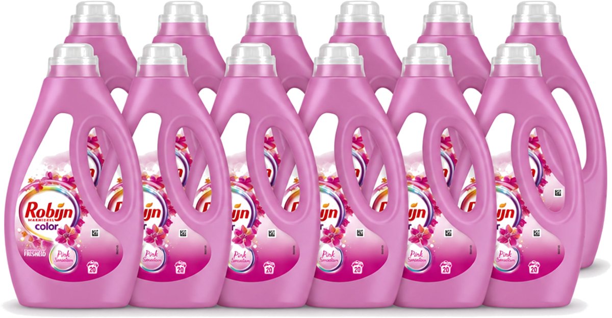 12 x Robijn – Vloeibaar Wasmiddel – Color Pink Sensation – 20 wasbeurten - Voordeelverpakking - 12 stuks